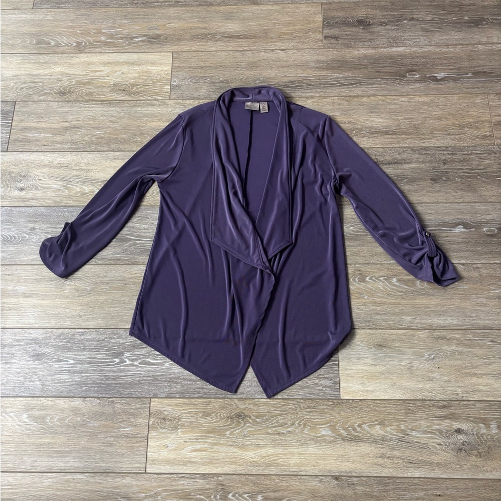 Chico’s Easy Wear Cardigan Women’s Sz 0 (S) Purple Slinky Stretch Travel Office
